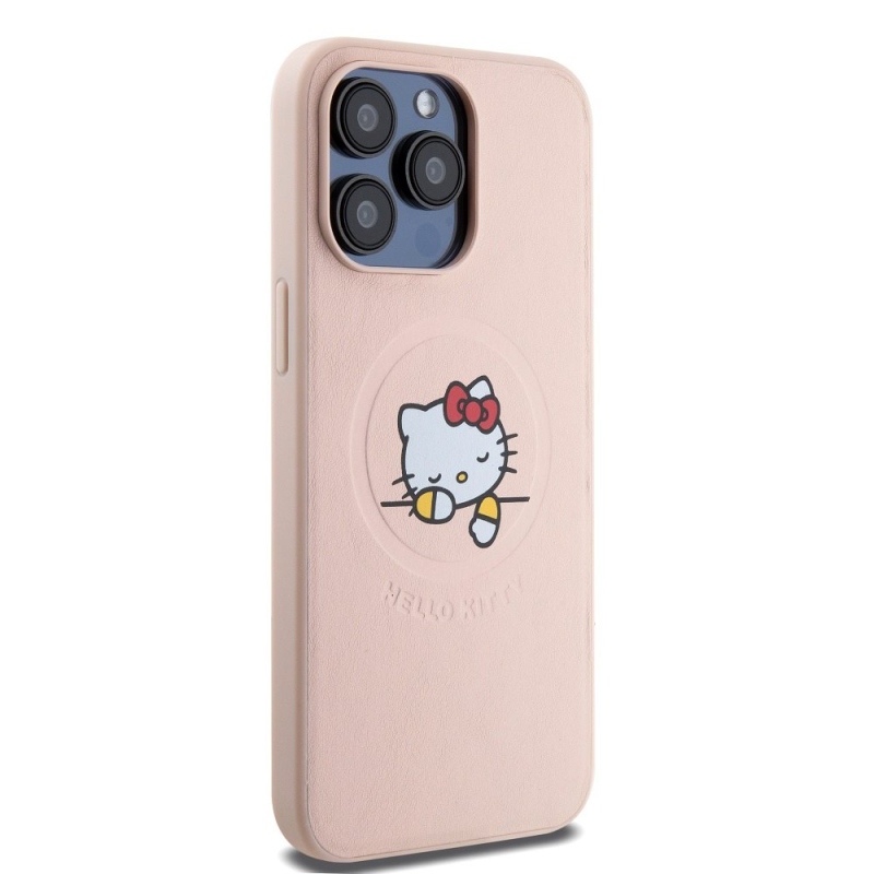 Hello Kitty PU Kitty Asleep Logo MagSafe Zadný Kryt pre iPhone 15 Pro Max Pink