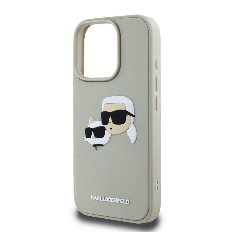 Karl Lagerfeld 3D Rubber Double Heads Zadný Kryt pre iPhone 16 Pro Max Beige