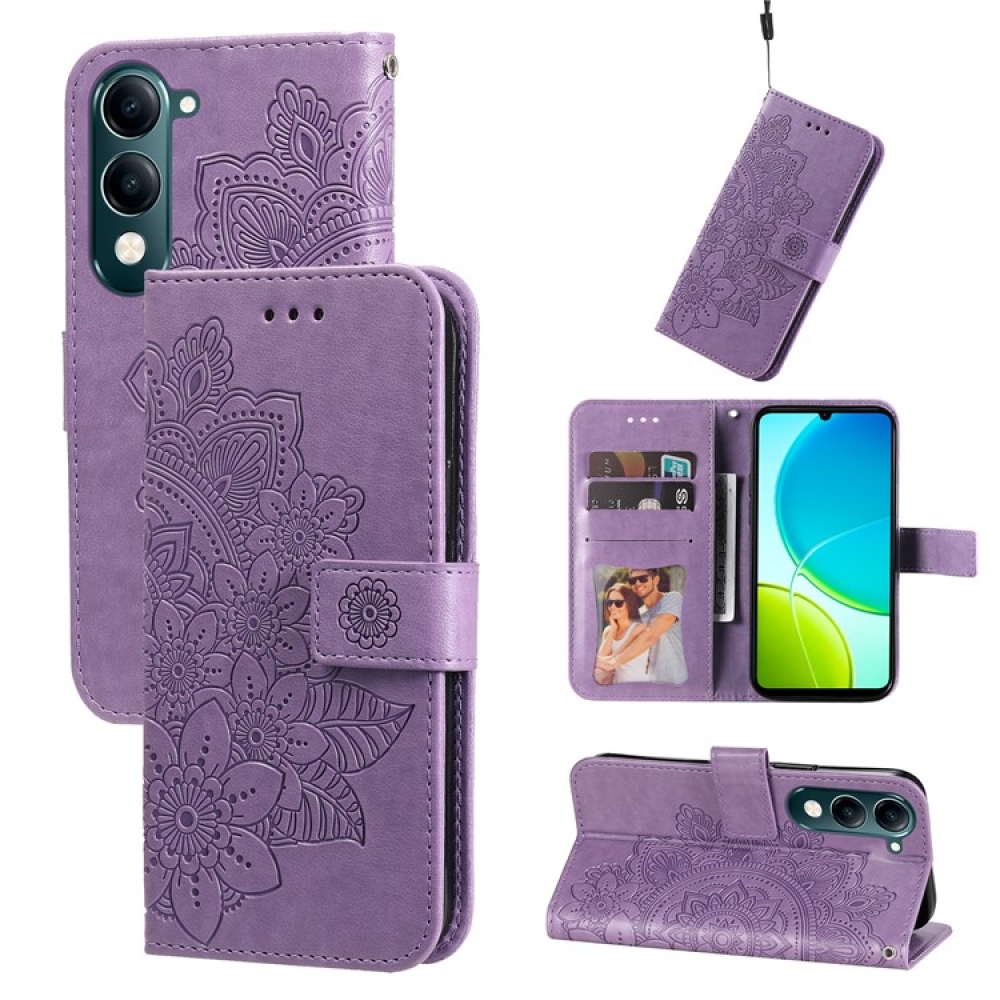 Floral knižkové puzdro na Vivo Y29s 5G - fialové