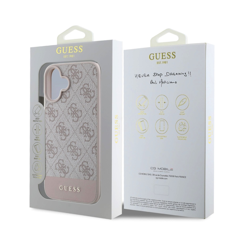 Guess PU 4G Stripe Zadný Kryt pre iPhone 16 Pink
