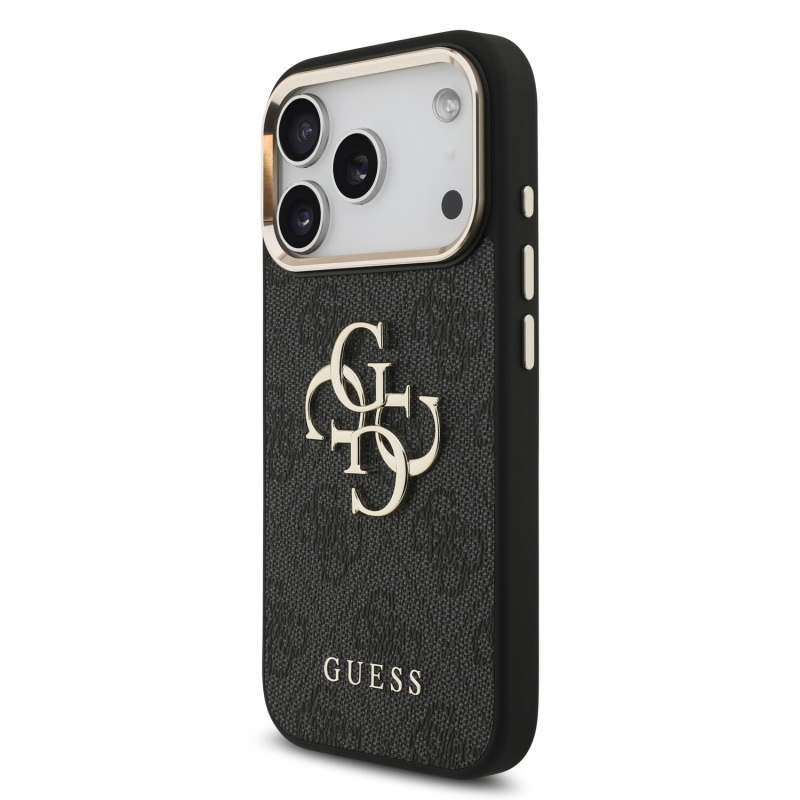 Guess PU 4G Metal Logo Strap – zadný kryt pre iPhone 18 Pro, čierny
