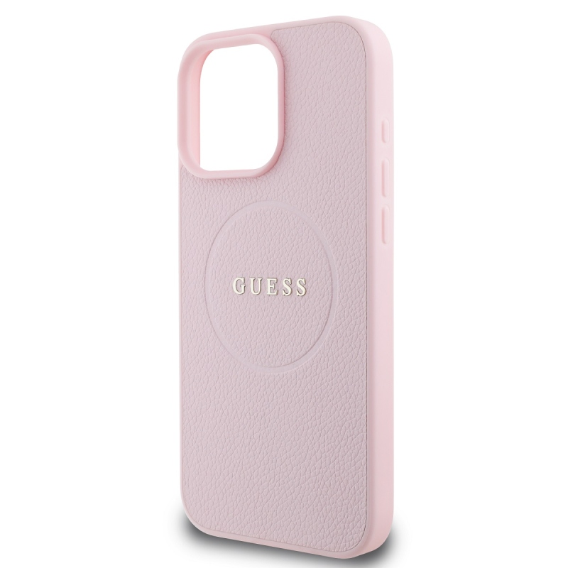 Guess PU Grained Classic Logo MagSafe Zadný Kryt pre iPhone 16 Pro Pink