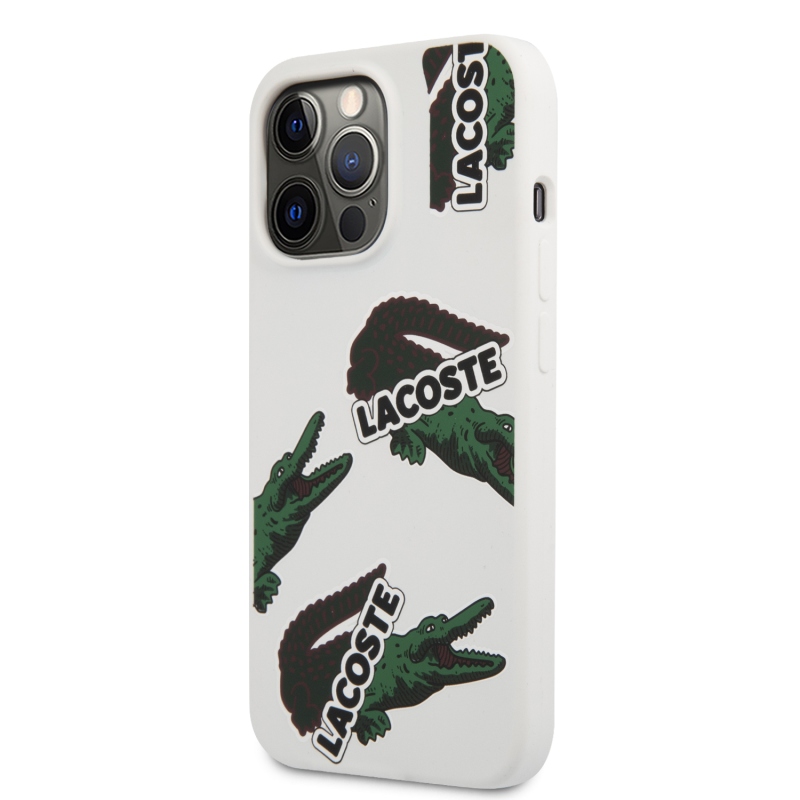 Lacoste Liquid Silicone Allover Pattern Kryt pre iPhone 13 Pro Max White