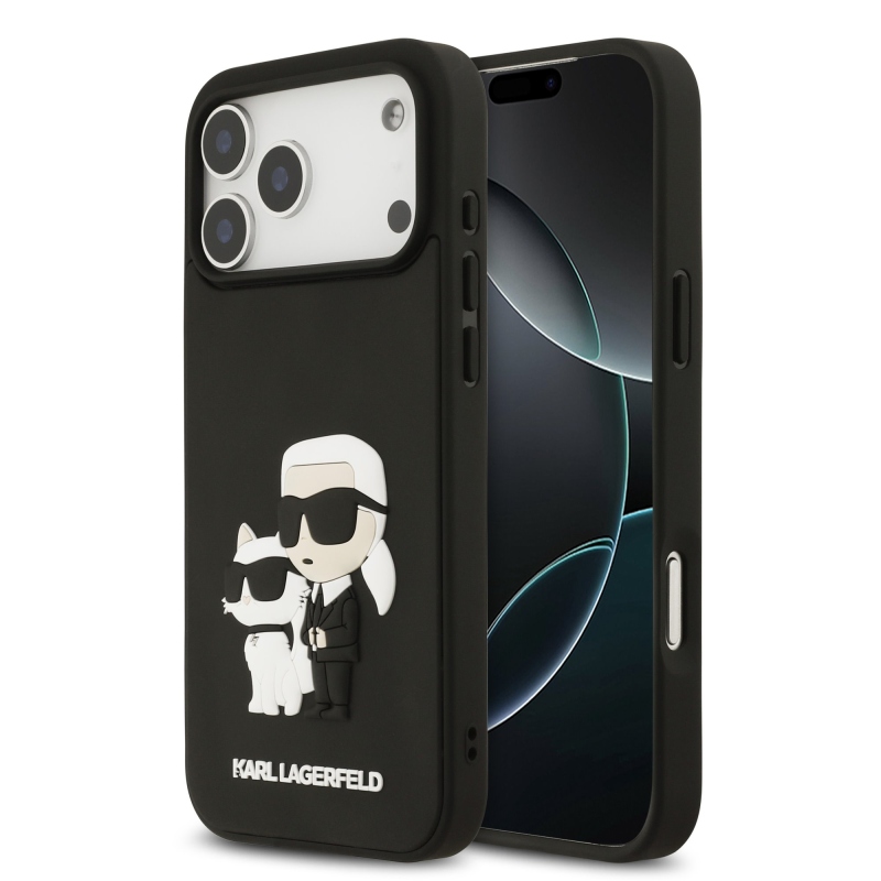 Karl Lagerfeld 3D gumový zadný kryt Karl and Choupette pre iPhone 17 Pro Max Black