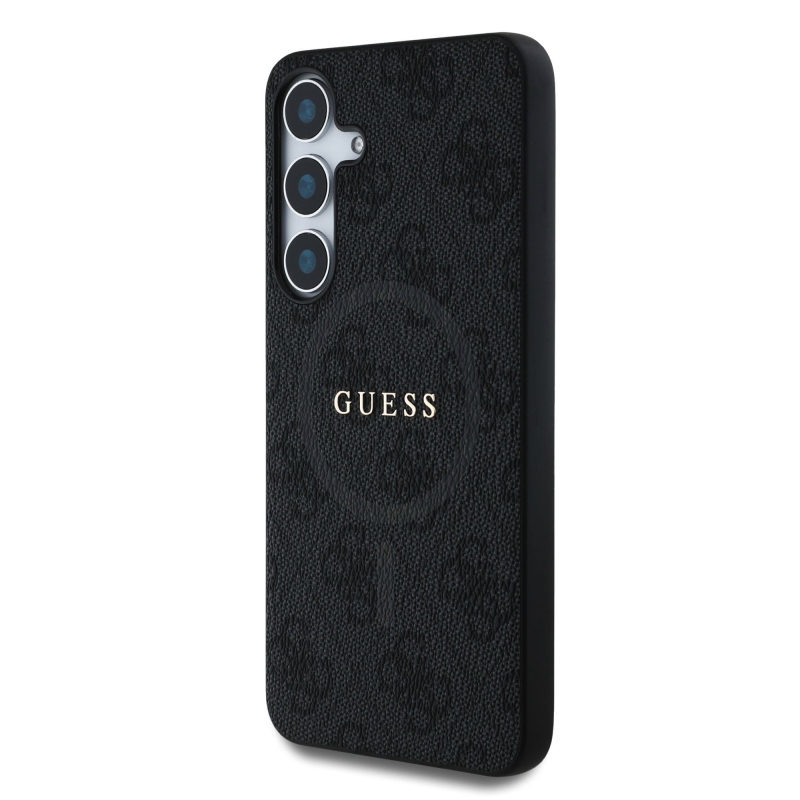 Guess PU Leather 4G Colored Ring MagSafe Zadný Kryt pre Samsung Galaxy S25 Black