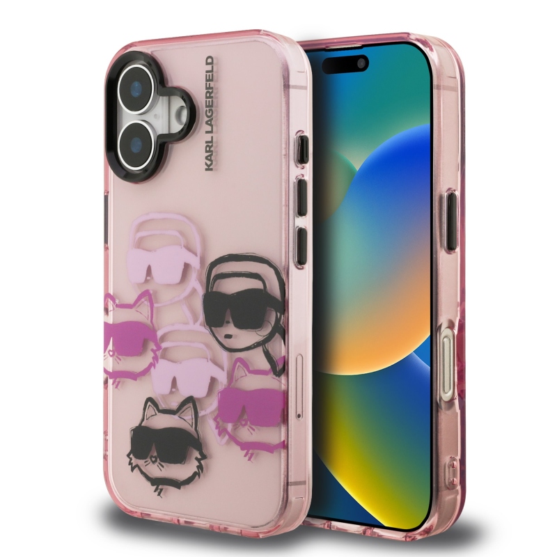 Karl Lagerfeld IML Multi K&CH Heads Zadný Kryt pre iPhone 16 Pink