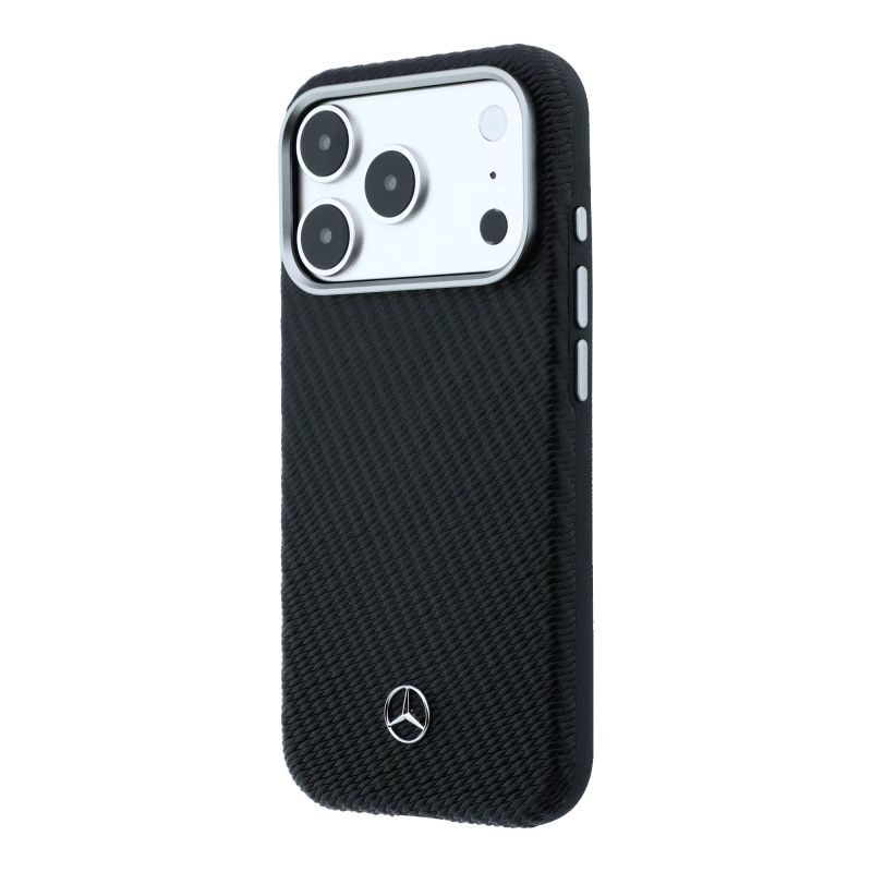 Zadný kryt Mercedes PU Leather Semi Wrap MagSafe pre iPhone 17 Pro Max Black