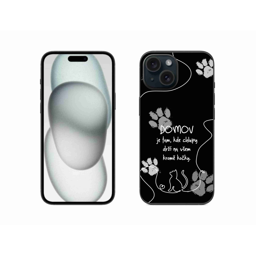 Gélový kryt mmCase na iPhone 15 - mačacie motív čierne pozadie