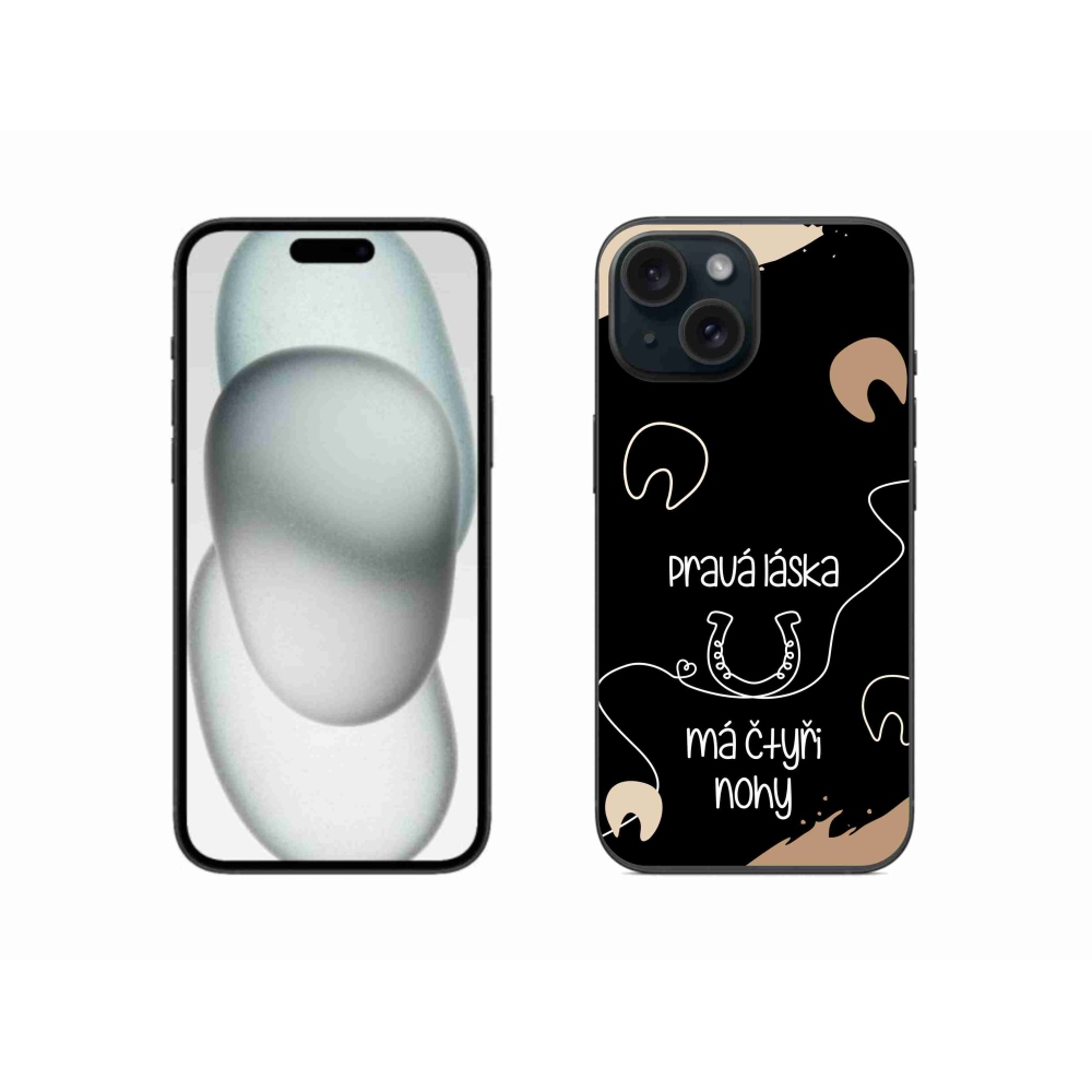Gélový kryt mmCase na iPhone 15 - konský motív čierne pozadie