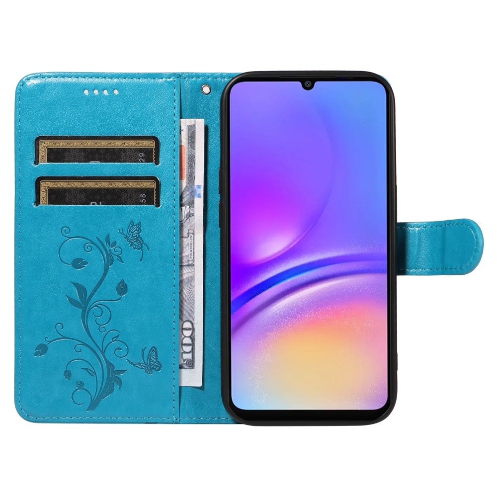 Flowery knižkové púzdro na Samsung Galaxy A06 4G - modré
