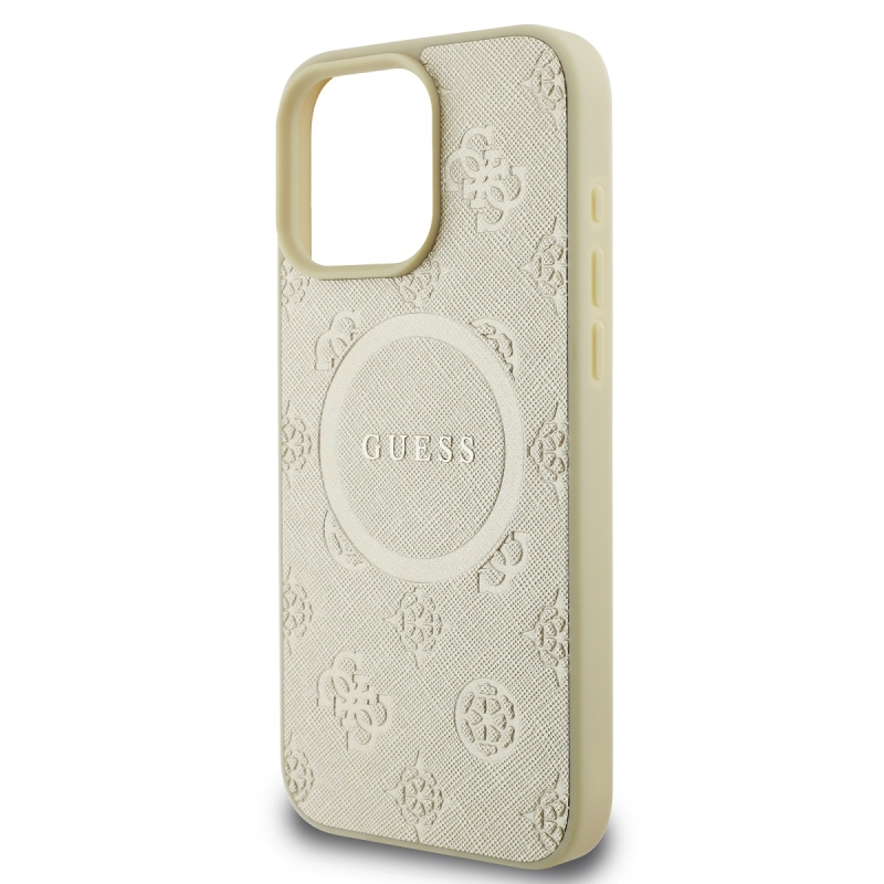 Guess Saffiano Peón Stamp MagSafe Zadný Kryt pre iPhone 16 Pro Gold