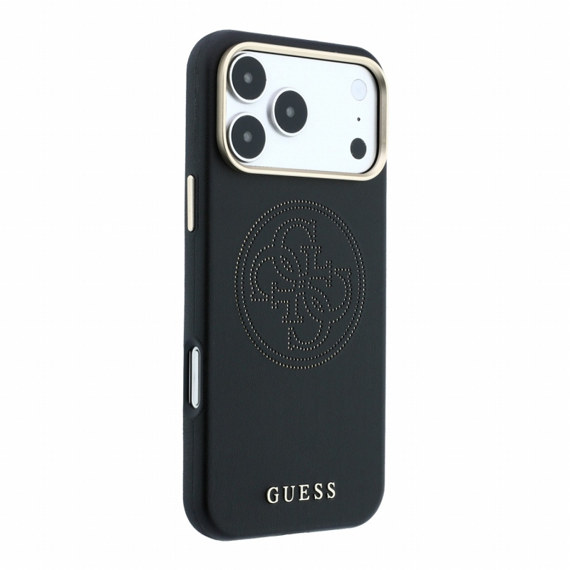 Guess PU Semi Wrap Perforated 4G Logo MagSafe zadný kryt pre iPhone 18 Pro, čierny