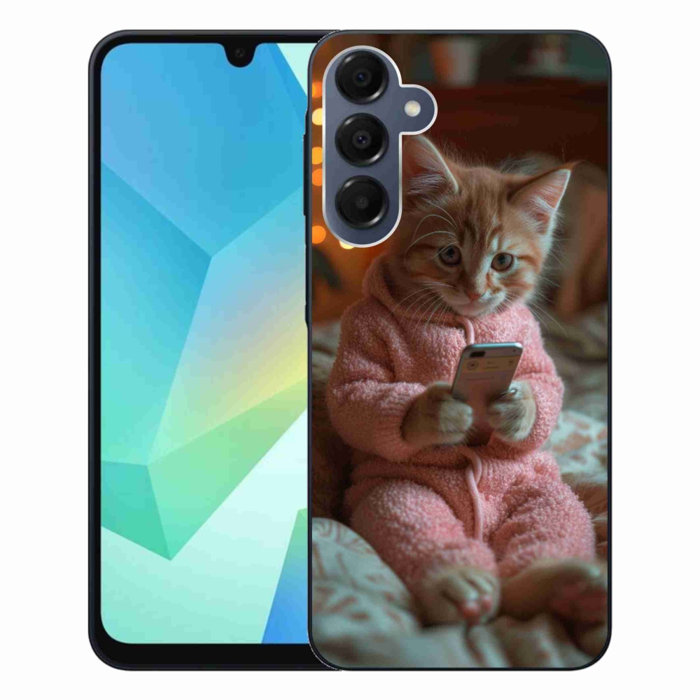 Gélový kryt mmCase na Samsung Galaxy A16 4G/5G - mačiatko s mobilom