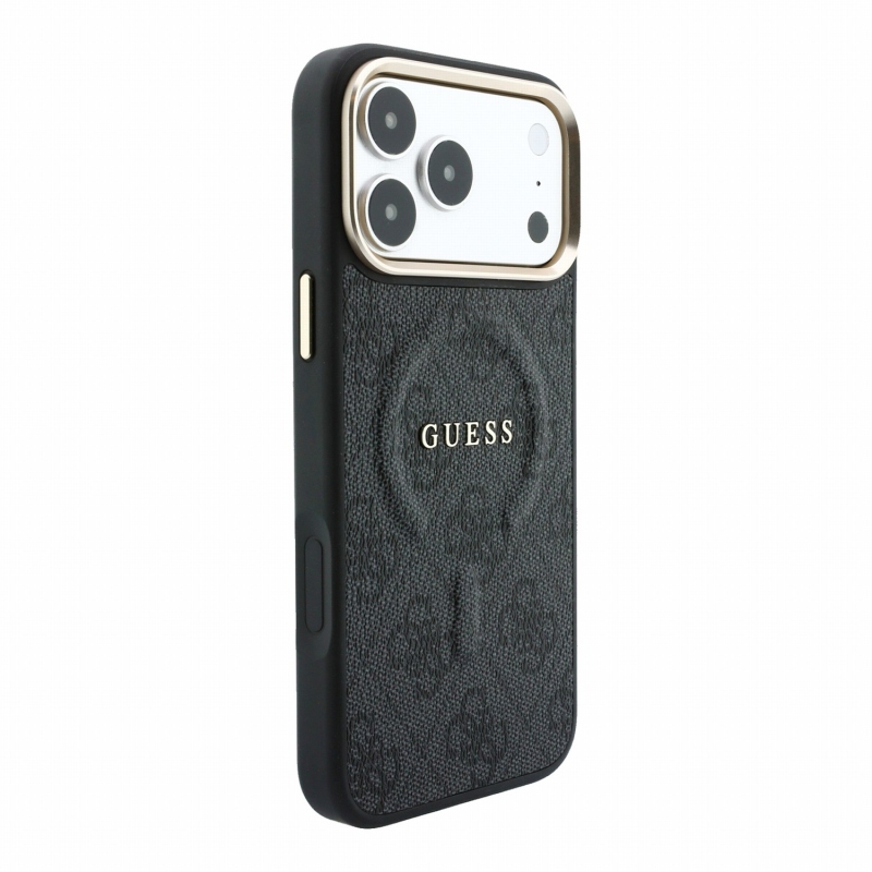 Guess PU Leather 4G Gold Frame Embossed MagSafe zadný kryt pre iPhone 18 Pro, čierny