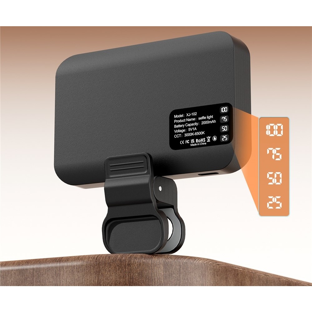 LED prisvetľovacie svetlo na mobil s klipom - čierne