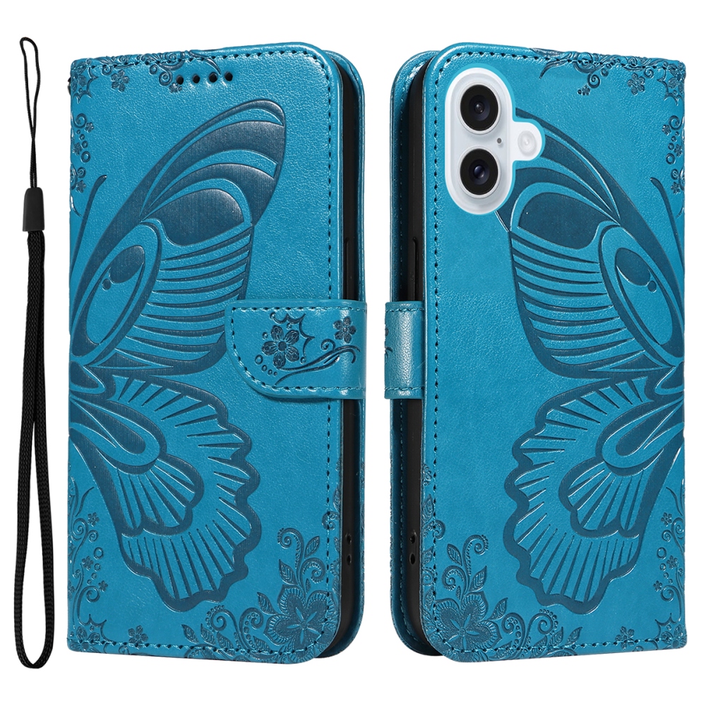 Floral Butterfly knižkové púzdro na iPhone 17 - modré