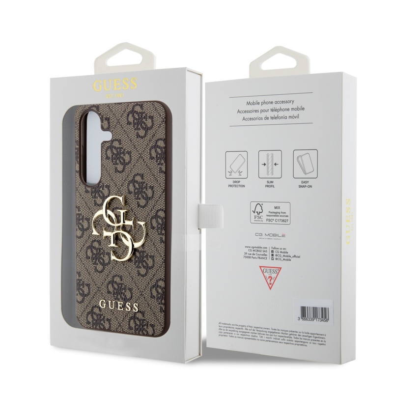 Guess PU 4G Metal Logo Zadný Kryt pre Samsung Galaxy S24 Brown