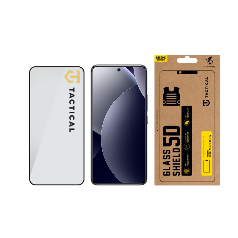 Taktický sklenený štít 5D sklo pre Xiaomi Redmi Note 15 Pro 4G Black