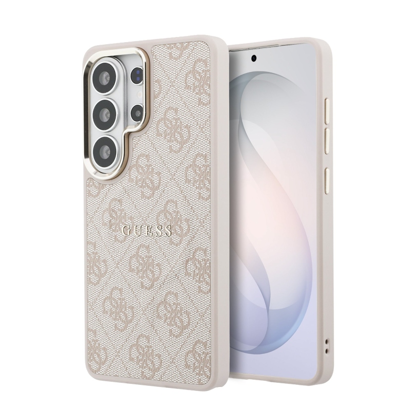 Guess PU kožený 4G zlatý rám magnetický zadný kryt pre Samsung Galaxy S26 Ultra Pink