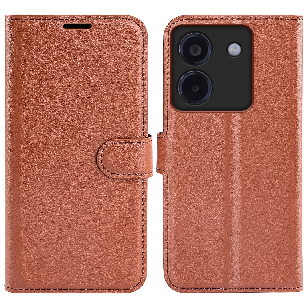 Litchi knižkové púzdro na Xiaomi Poco M7 Pro 5G - hnedé