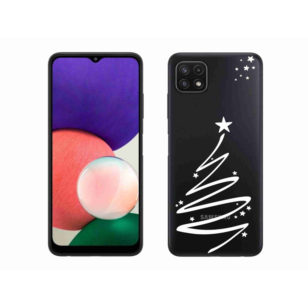 Gélový kryt mmCase na Samsung Galaxy A22 5G - biely stromček na priehľadnom pozadí