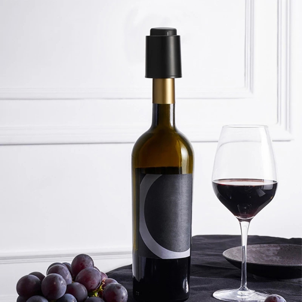 Uzáver na víno a prosecco s ukazovateľom dátumu - čierny