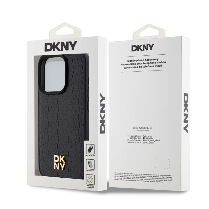 DKNY PU Leather Repeat Pattern Stack Logo Magsafe Zadný Kryt pre iPhone 15 Pro Max Black