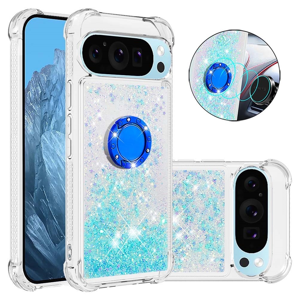 Glitt presýpací gélový obal s krúžkom na prst na Google Pixel 10 - modrý/hviezdičky
