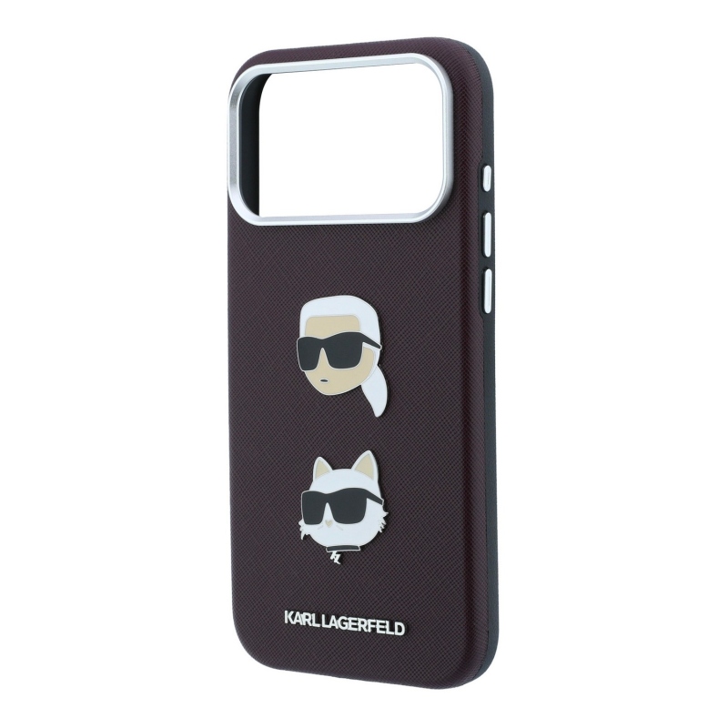 Karl Lagerfeld PU Semi Wrap Saffiano K&CH Heads zadný kryt pre iPhone 18 Pro v odtieni Burgundy