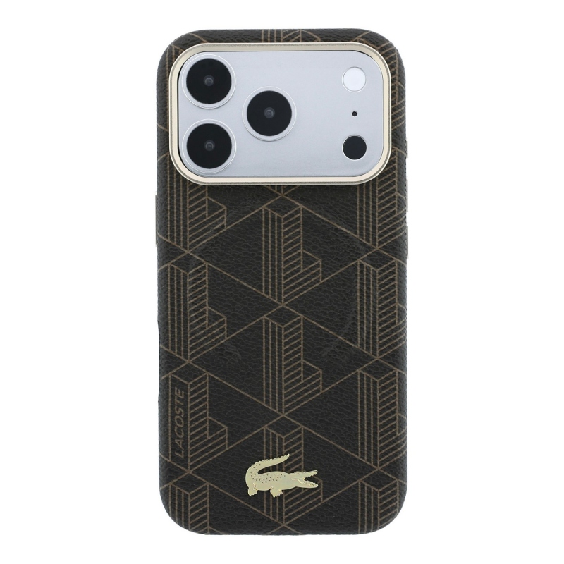 Lacoste PVC Semi Wrap Blend Embossed MagSafe zadný kryt pre iPhone 18 Pro, hnedý