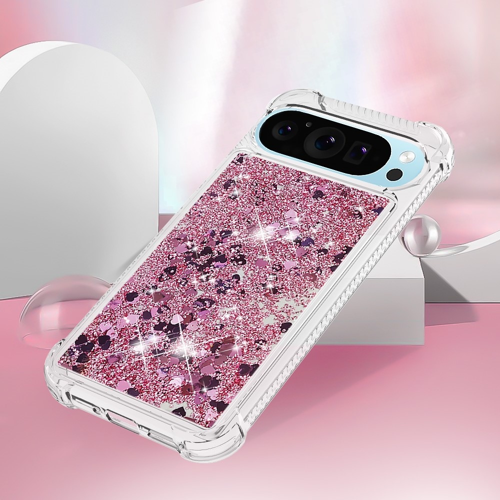 Glitter presýpací gélový obal na Google Pixel 10 Pro/Pixel 10 - ružovozlatý/srdiečka