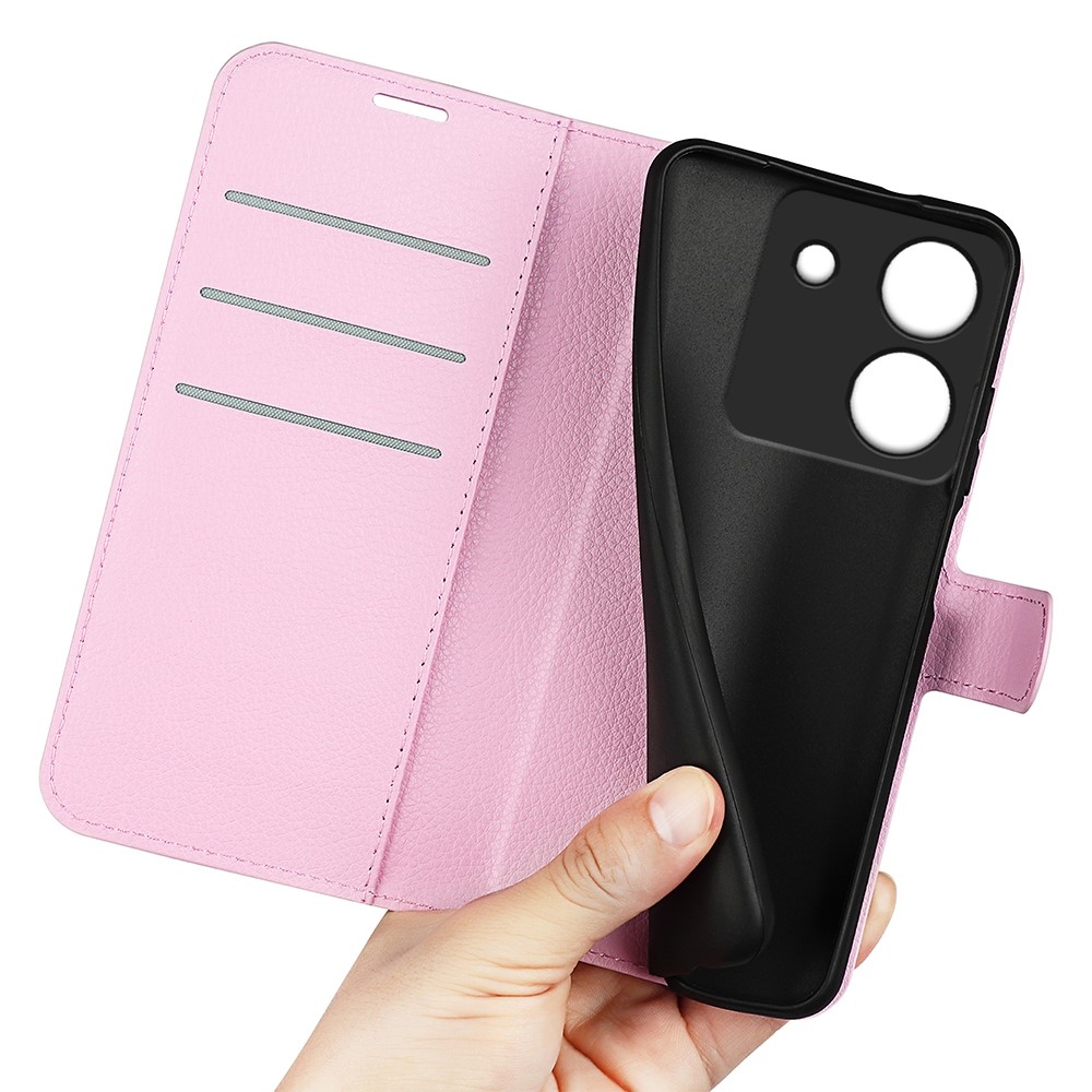Litchi knižkové puzdro na Xiaomi Poco M7 Pro 5G - ružové