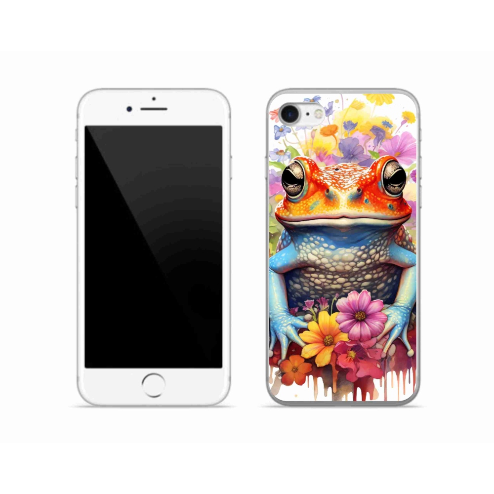 Gélový kryt mmCase na iPhone SE (2020) - žaba s kvetinami