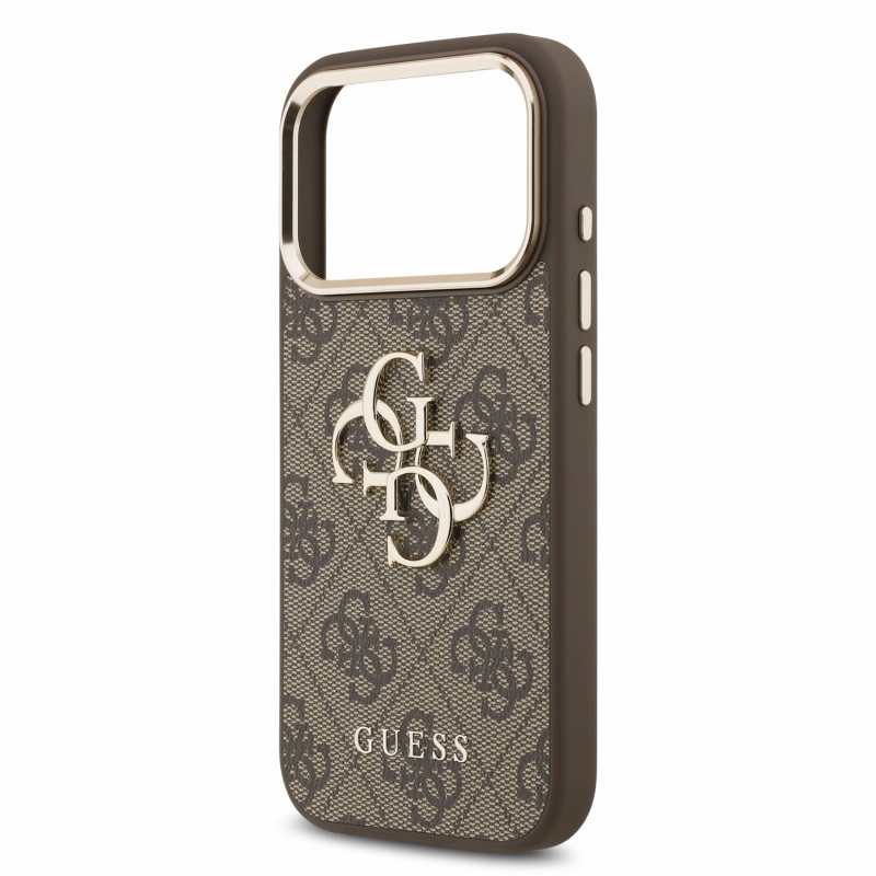 Guess PU 4G Metal Logo Strap – zadný kryt pre iPhone 18 Pro Max, hnedý