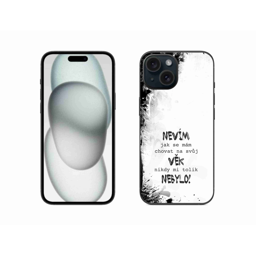 Gélový kryt mmCase na iPhone 15 - vtipný text 14 biele pozadie