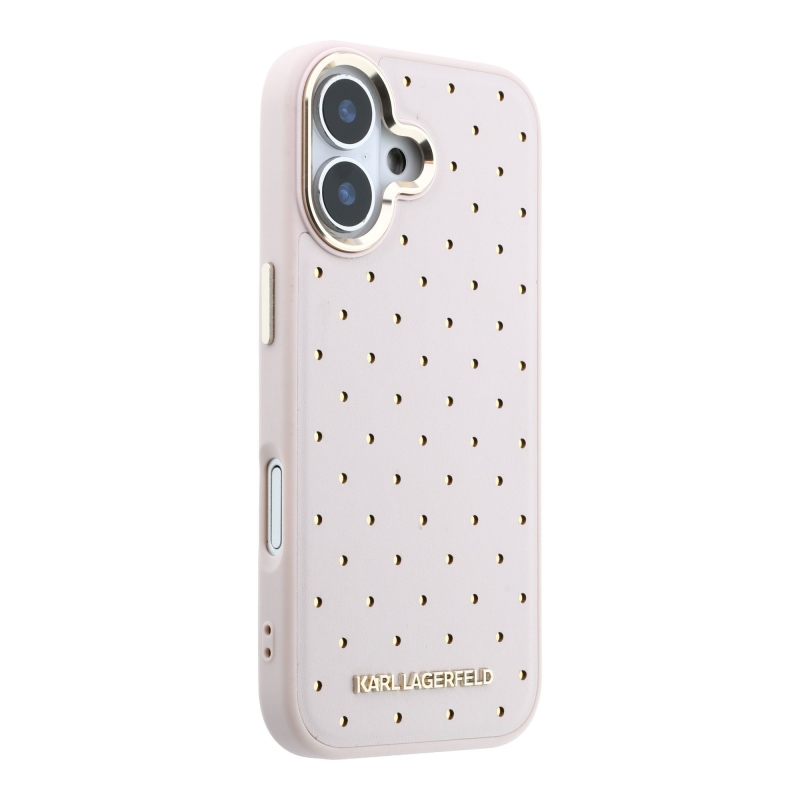 Karl Lagerfeld PU Perforated Gold Dots MagSafe zadný kryt pre iPhone 17, ružový