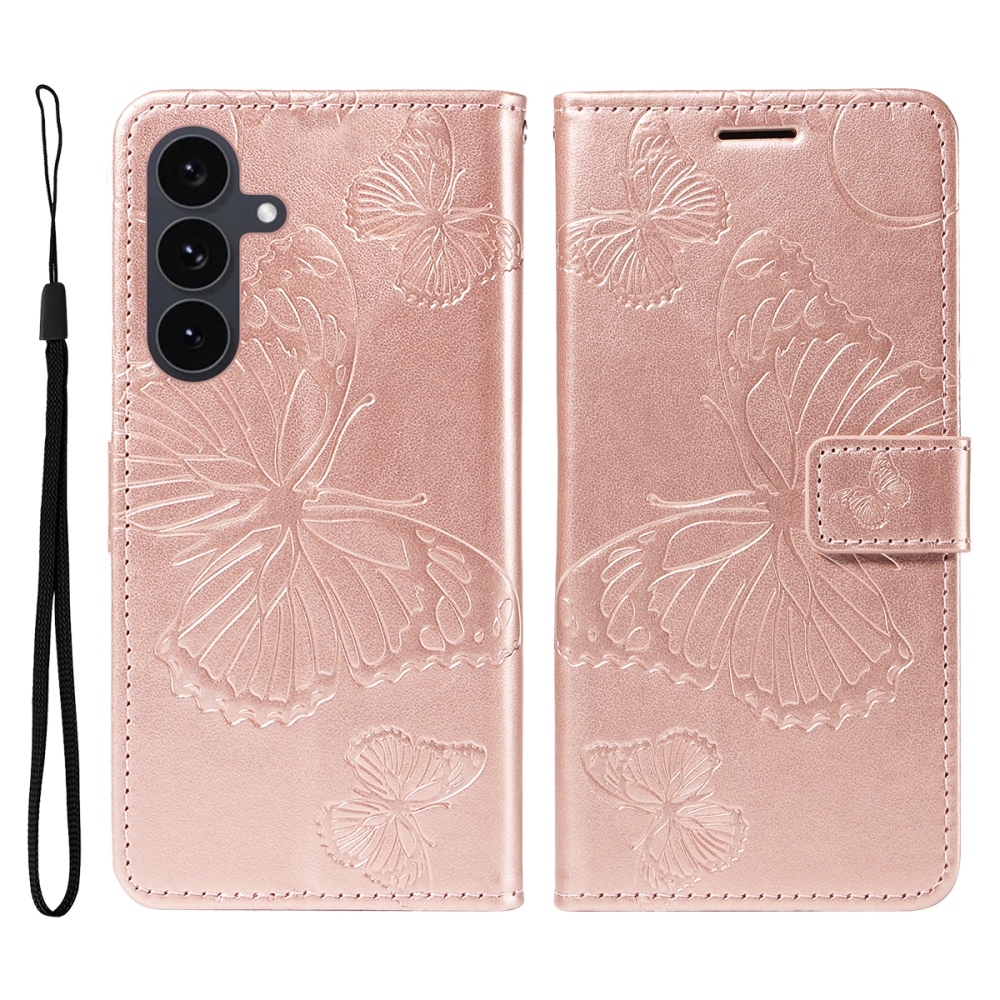 Big Butterfly knižkové púzdro na Samsung Galaxy S25 FE - ružovozlaté