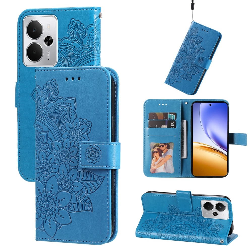 Floral knižkové puzdro na Realme 14 5G - modré