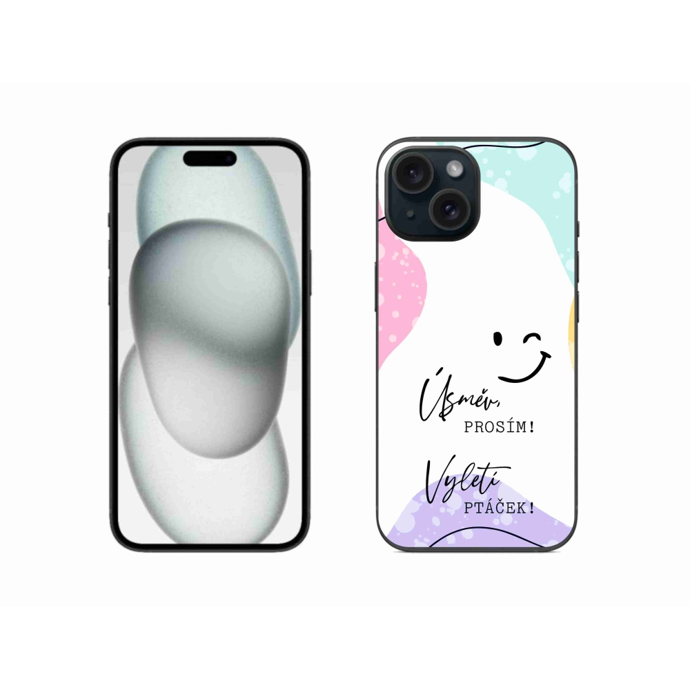 Gélový kryt mmCase na iPhone 15 - vtipný text 4 biele pozadie