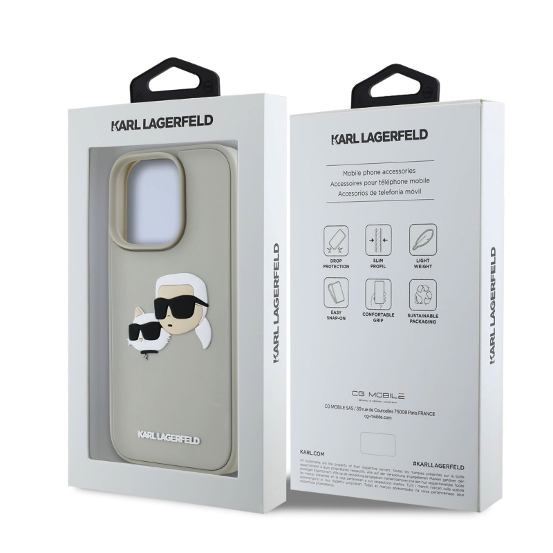 Karl Lagerfeld 3D Rubber Double Heads Zadný Kryt pre iPhone 16 Pro Max Beige