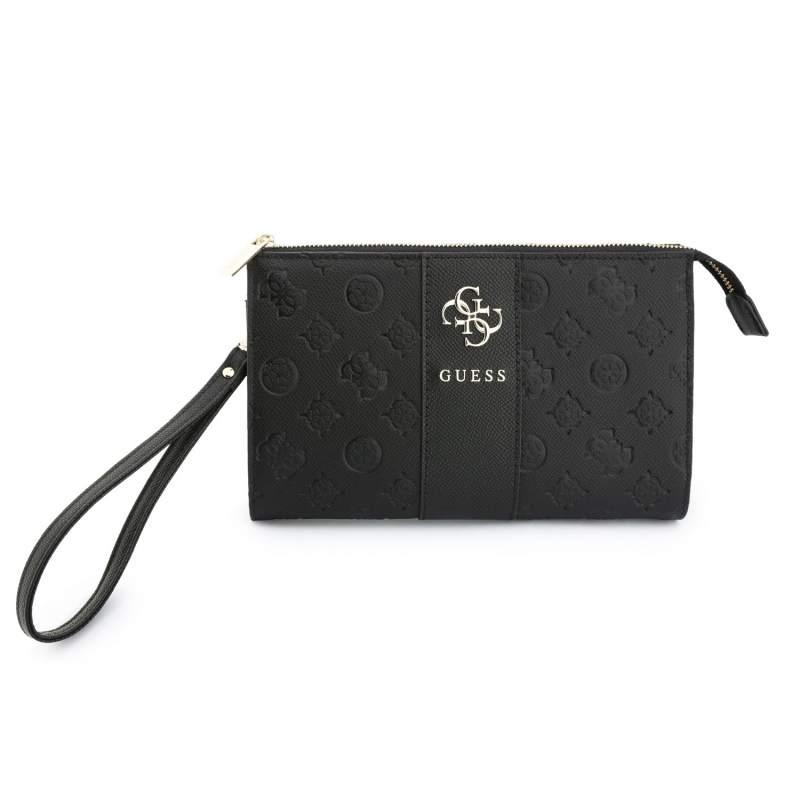 Guess PU 4G Peony Stripe Metal Logo Kabelka na telefón, čierna