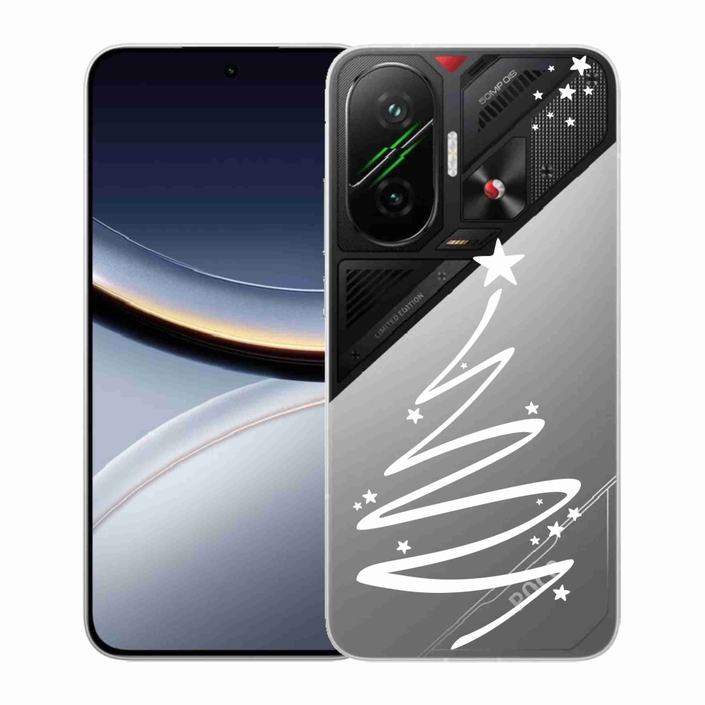 Gélový kryt mmCase na Xiaomi Poco F7 5G - biely stromček na priehľadnom pozadí