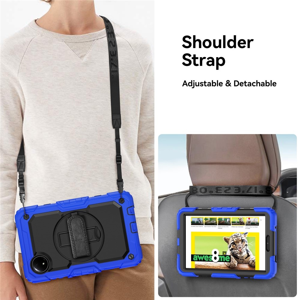 Strap odolný kryt s držiakom na ruku a ramenným popruhom na Xiaomi Redmi Pad SE 8.7 - tmavomodrý