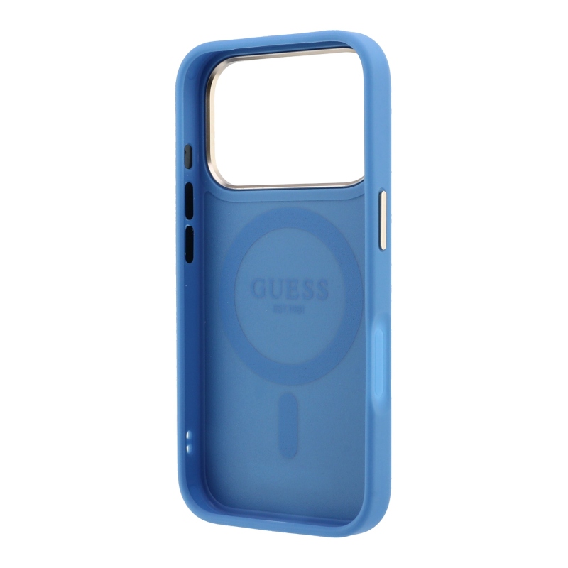 Guess PU 4G Ring Stand MagSafe zadný kryt pre iPhone 18 Pro, modrý