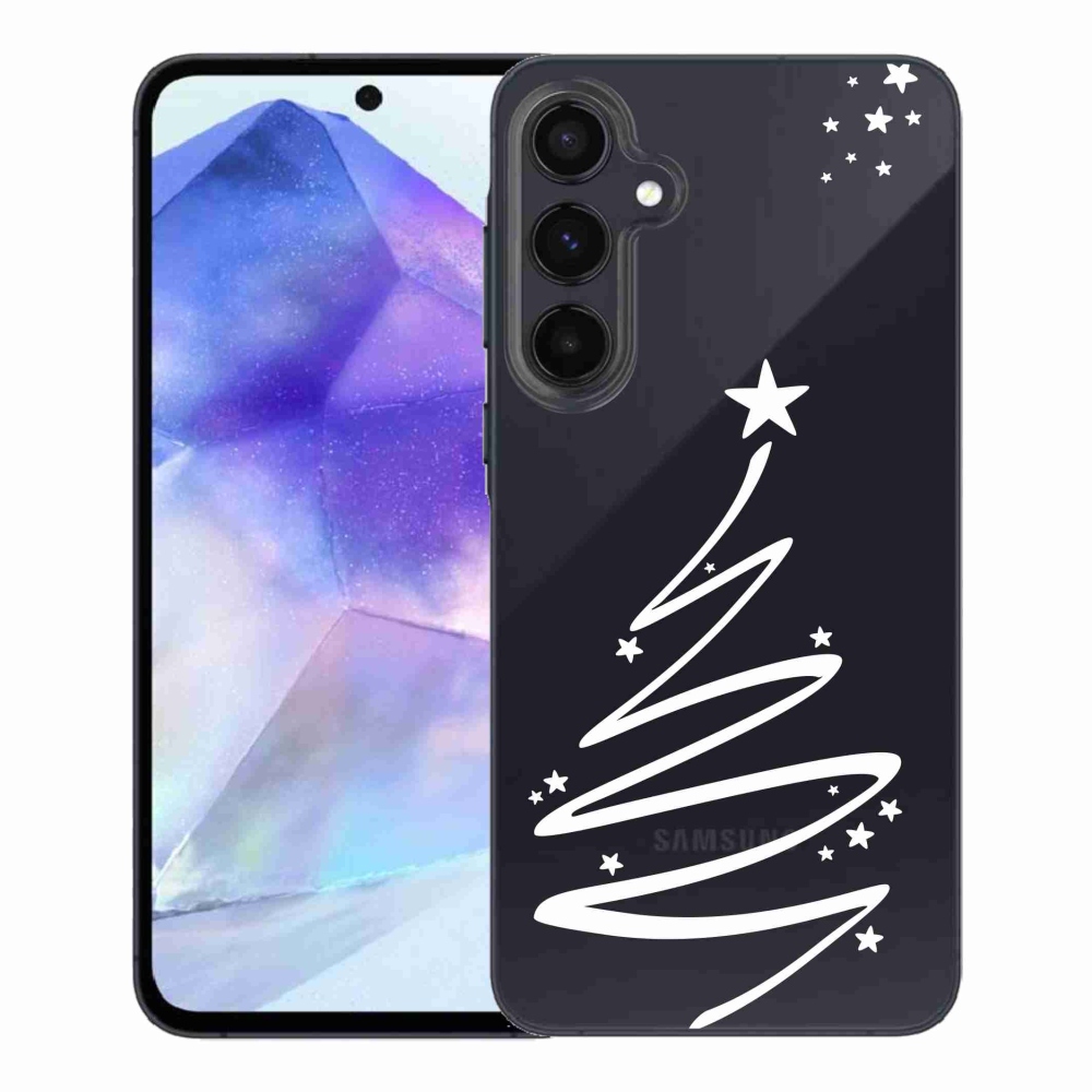 Gélový kryt mmCase na Samsung Galaxy A55 5G - biely stromček na priehľadnom pozadí