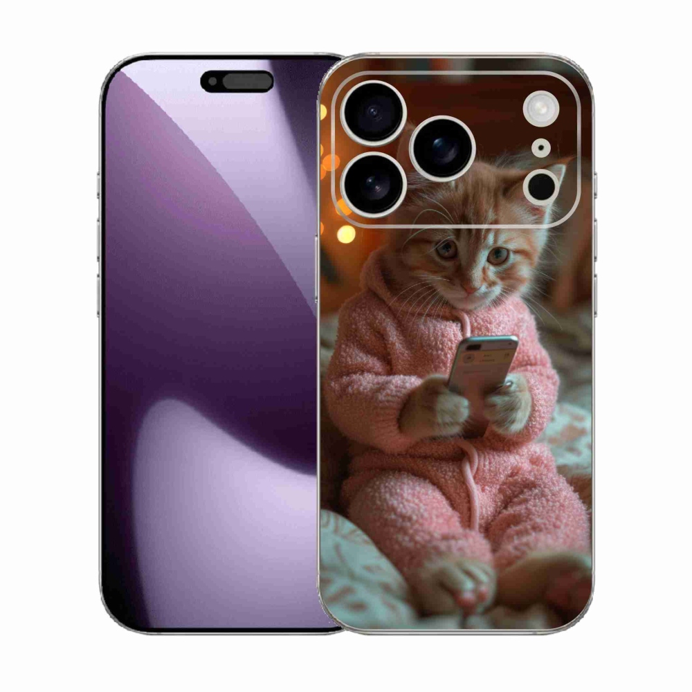 Gélový kryt mmCase na iPhone 17 Pro - mačiatko s mobilom
