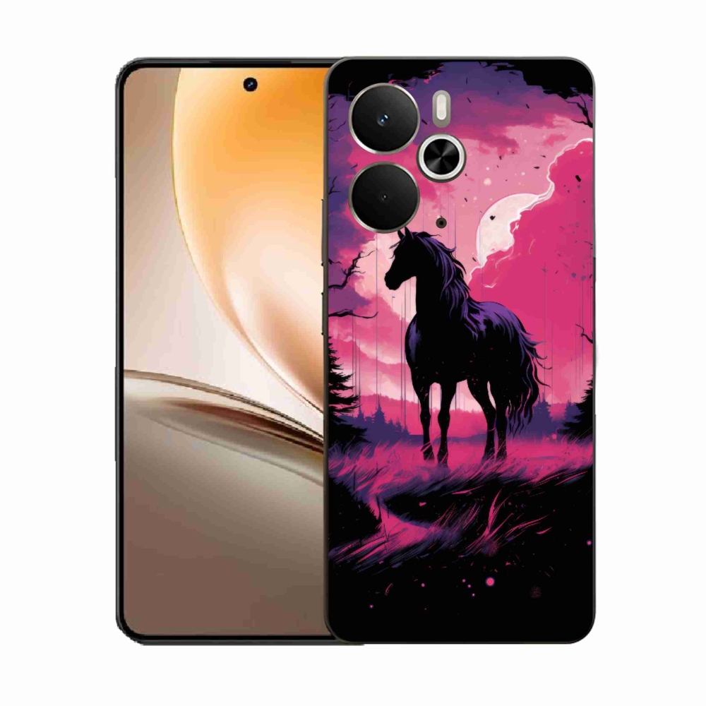 Gélový kryt mmCase na Realme 14 5G - čierny kreslený kôň 1