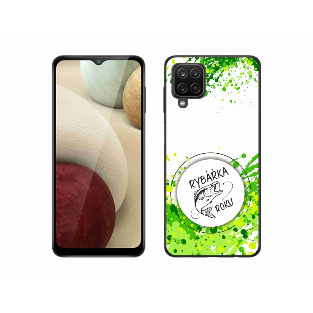 Gélový kryt mmCase na Samsung Galaxy A12 - rybárka roku biele pozadie