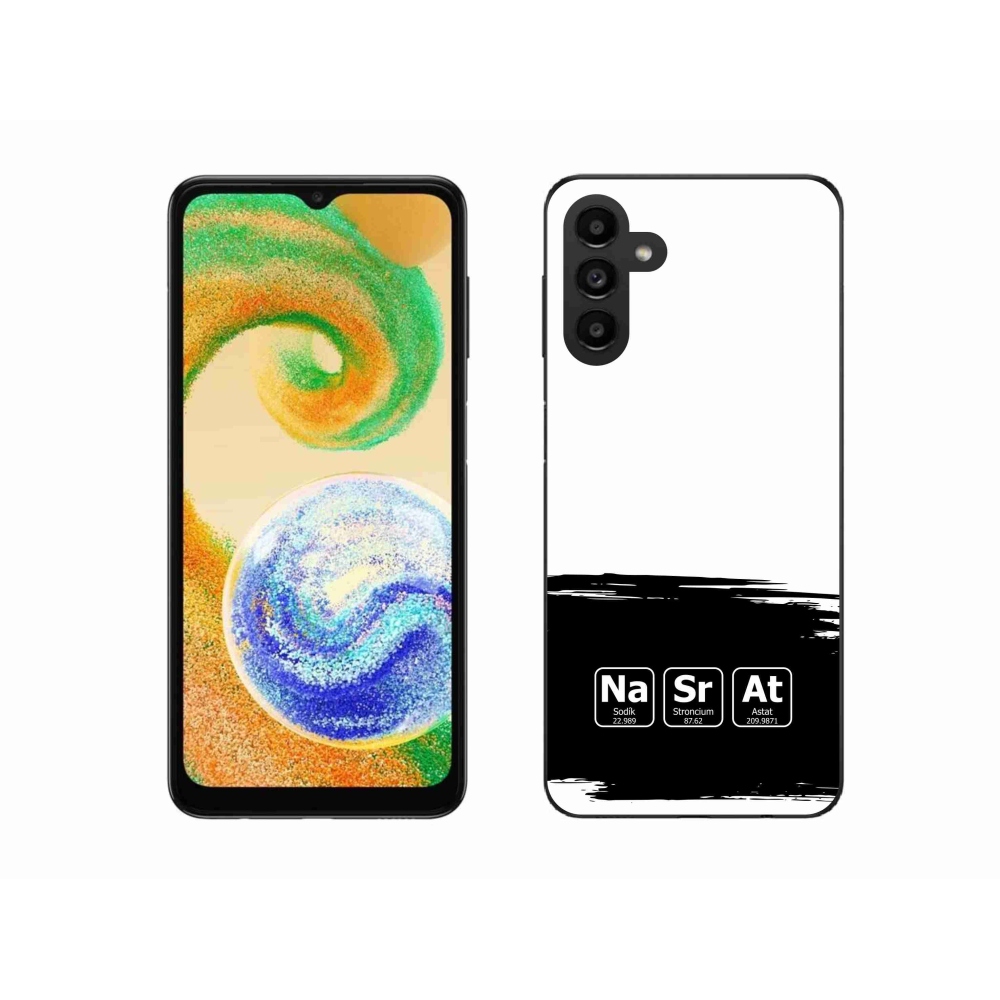 Gélový kryt mmCase na Samsung Galaxy A04s (164.7x76.7x9.1mm) - chemické prvky čiernobiele pozadie