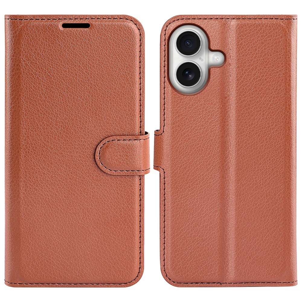 Litchi knižkové púzdro na iPhone 17 - hnedé